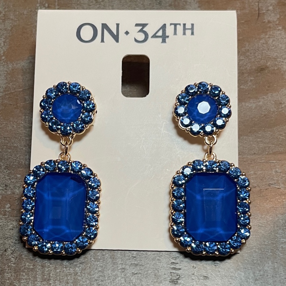 ON 34th Blue and Gold Crystal Drop Earrings